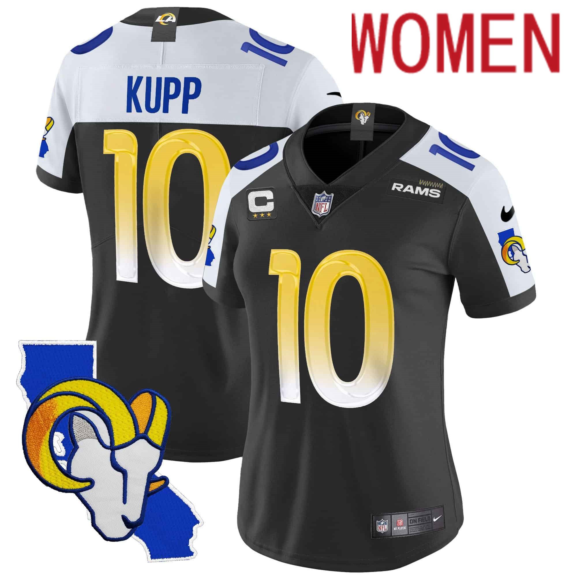 Women Los Angeles Rams #10 Kupp Black 2024 Nike California Patch Vapor Limited NFL Jersey->women nfl jersey->Women Jersey